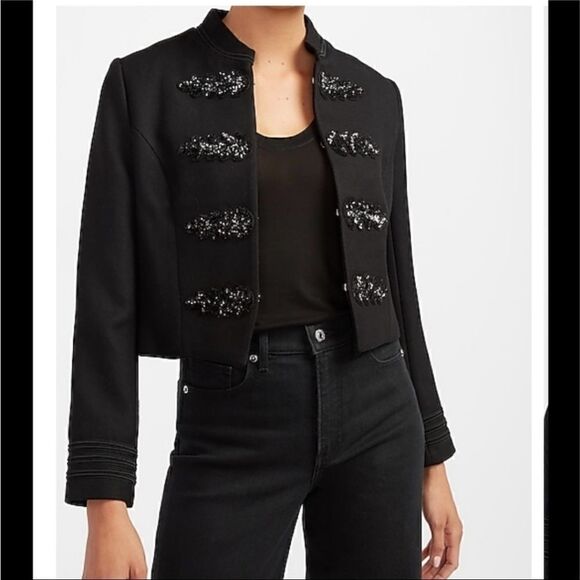 Express Sequin Embellished Military Jacket black size small NWOT - Picture 1 of 11